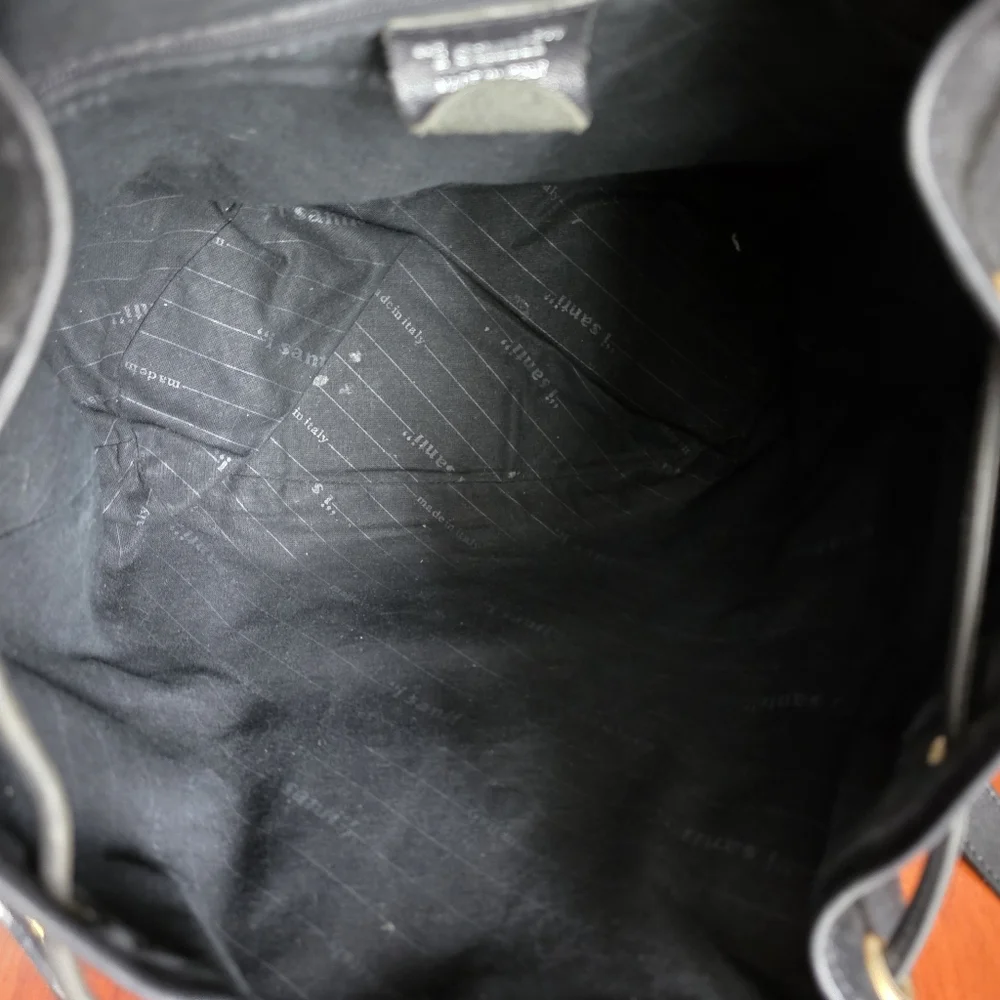 i Santi Made in Italy Black Leather Convertible Backpack Drawstring Bag